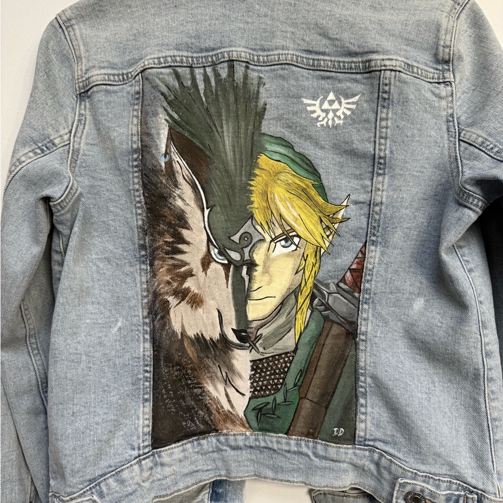 Light Blue Denim Jacket with custom Hand-Painted Fantasy Back Art
